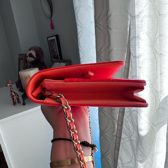 Chanel candy orange patent wallet on chain with brushed gold hardware - Picture 5 of 16